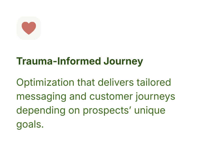 Optimization that delivers tailored messaging and customer journeys depending on prospects’ unique goals.